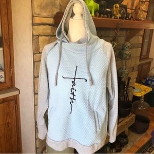 FAITH BLUE AND GRAY HOODIE NO TAG CALLING A MEDIUM CHECK YOUR MEASUREMENTS
